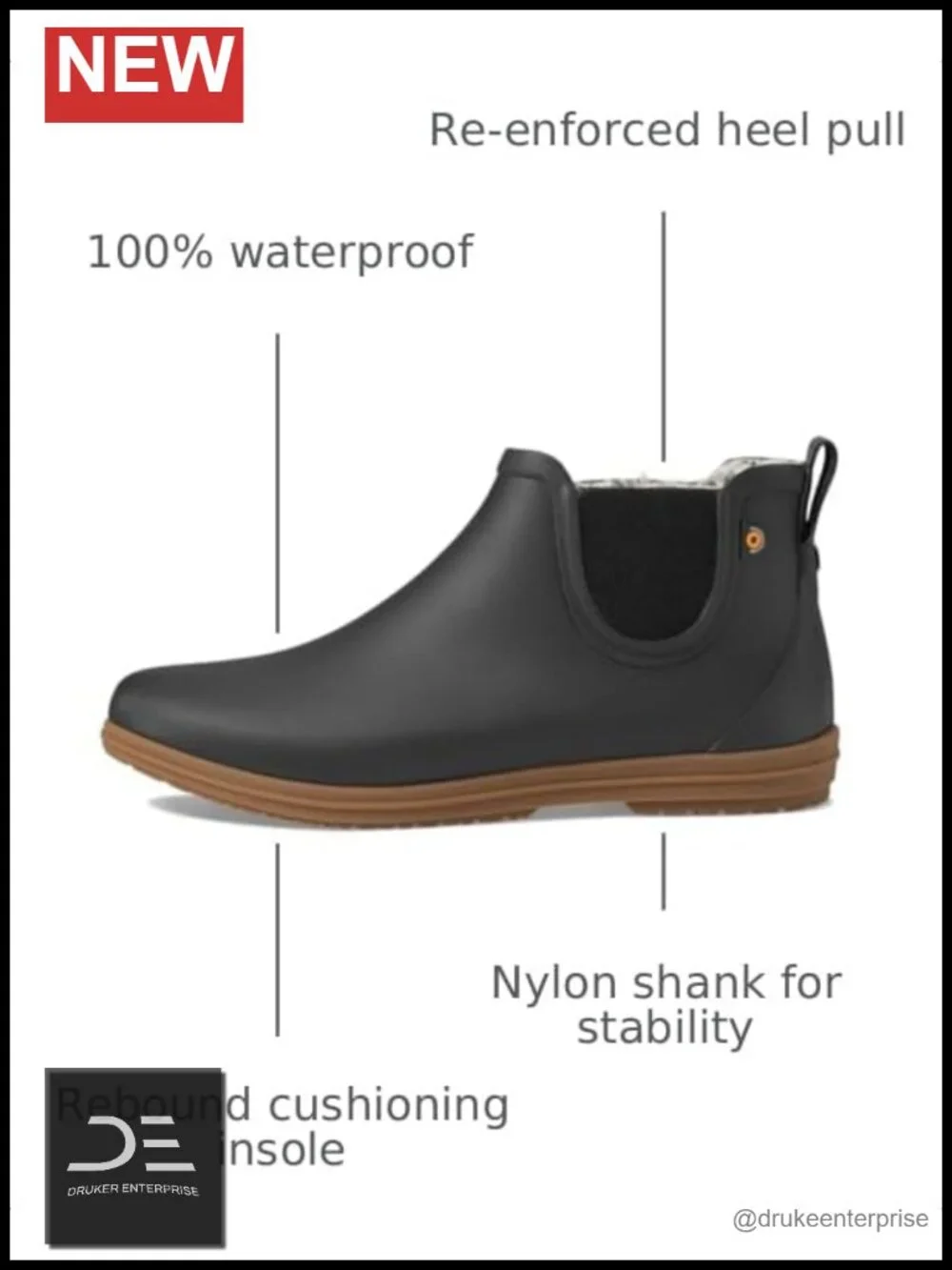 Waterproof Chelsea Ankle Boots Winter Plush Lining Slip-On Pull-On